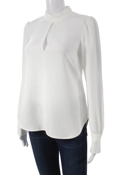 ALC Women Basic White Triacetate High Neck Long Sleeve Blouse Size 0