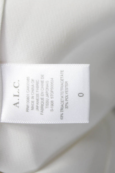 ALC Women Basic White Triacetate High Neck Long Sleeve Blouse Size 0
