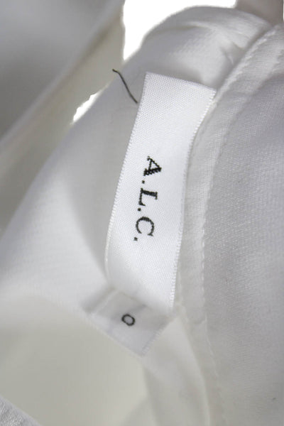 ALC Women Basic White Triacetate High Neck Long Sleeve Blouse Size 0