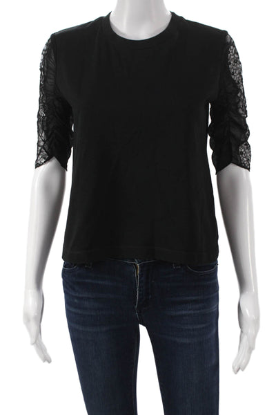 3.1 Phillip Lim Womens Cotton Crew Neck 3/4 Sleeve Basic T-Shirt Black Size XS