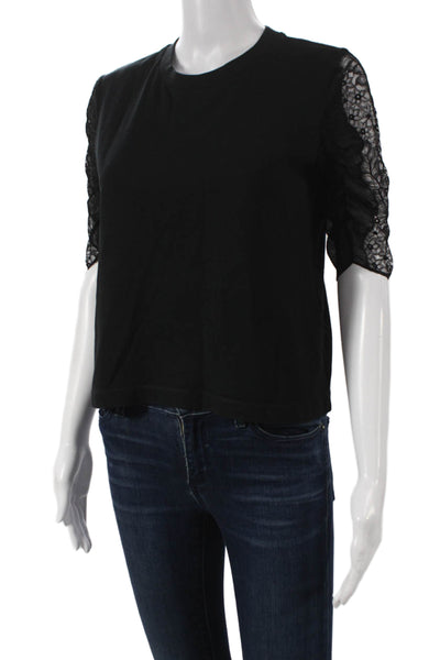 3.1 Phillip Lim Womens Cotton Crew Neck 3/4 Sleeve Basic T-Shirt Black Size XS
