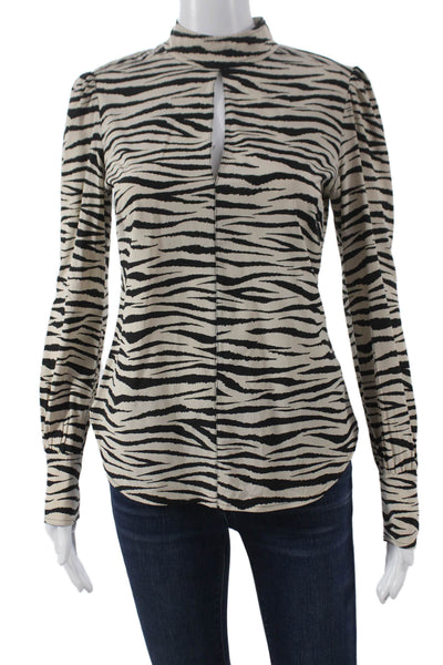 ALC Womens Silk Animal Print High Neck Long Sleeve Blouse Button Size 0