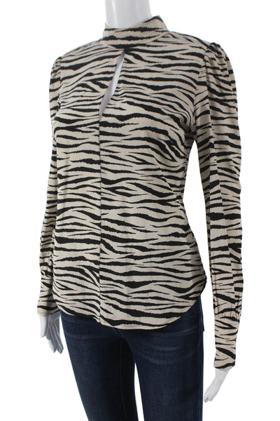 ALC Womens Silk Animal Print High Neck Long Sleeve Blouse Button Size 0