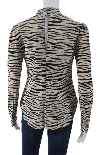 ALC Womens Silk Animal Print High Neck Long Sleeve Blouse Button Size 0