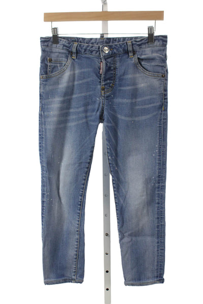 Dsquared2 Girls Button Fly Skinny Cropped Jeans Blue Denim Size 16