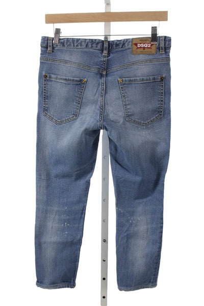 Dsquared2 Girls Button Fly Skinny Cropped Jeans Blue Denim Size 16