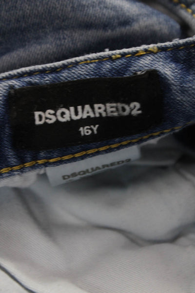 Dsquared2 Girls Button Fly Skinny Cropped Jeans Blue Denim Size 16