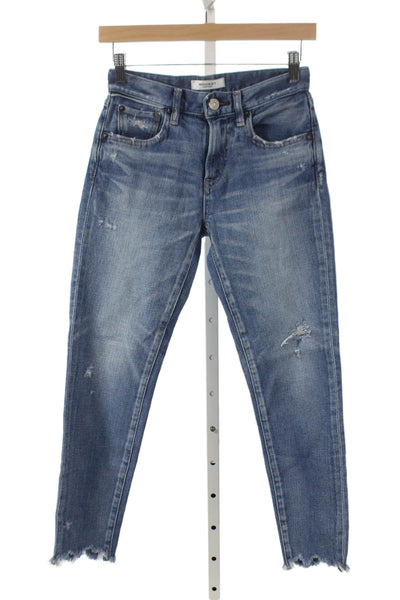 Moussy Women Blue Tapered Jeans Cotton Blend Button Fly Mid Rise Size 24
