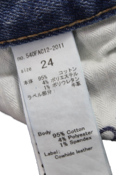 Moussy Women Blue Tapered Jeans Cotton Blend Button Fly Mid Rise Size 24