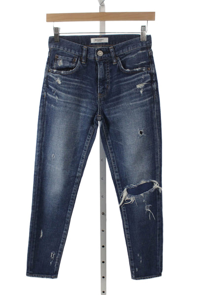 Moussy Womens Cropped Jeans Blue Mid Rise Cotton Blend Button Size 24