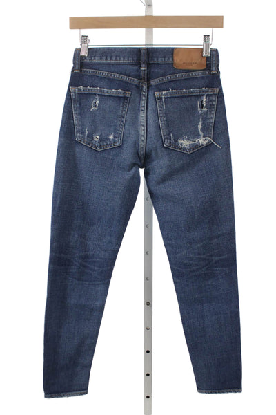 Moussy Womens Cropped Jeans Blue Mid Rise Cotton Blend Button Size 24