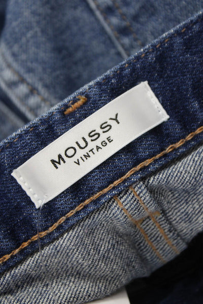 Moussy Womens Cropped Jeans Blue Mid Rise Cotton Blend Button Size 24
