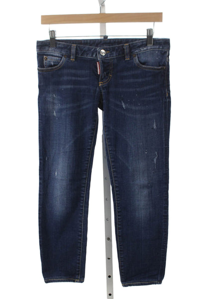 Dsquared2 Girls Button Fly Distressed Dark Wash Cropped Jeans Blue Size 16