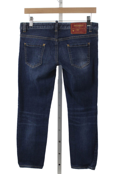 Dsquared2 Girls Button Fly Distressed Dark Wash Cropped Jeans Blue Size 16