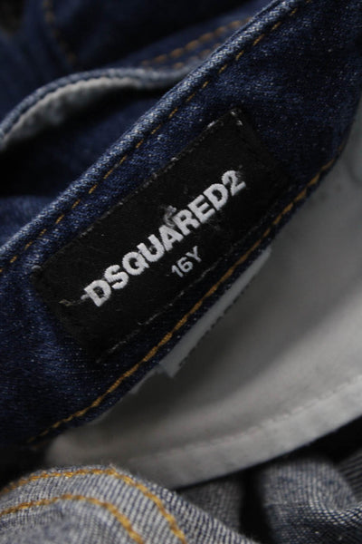 Dsquared2 Girls Button Fly Distressed Dark Wash Cropped Jeans Blue Size 16