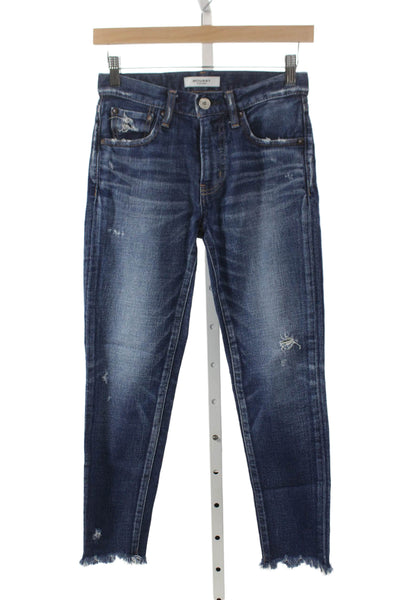 Moussy Womens Ankle Jeans Blue Cotton Mid Rise Button Size 24