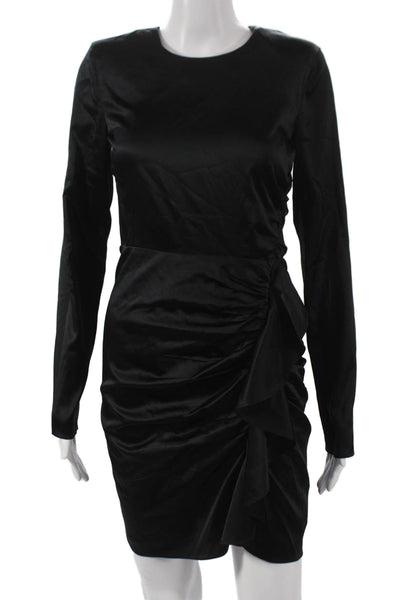 Veronica Beard Womens Bodycon Dress Black Long Sleeve Round Neck Silk Size 0