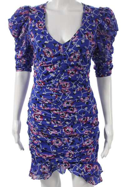 Isabel Marant Etoile Womens Blue Floral Cotton V-Neck Bodycon Dress Size 34