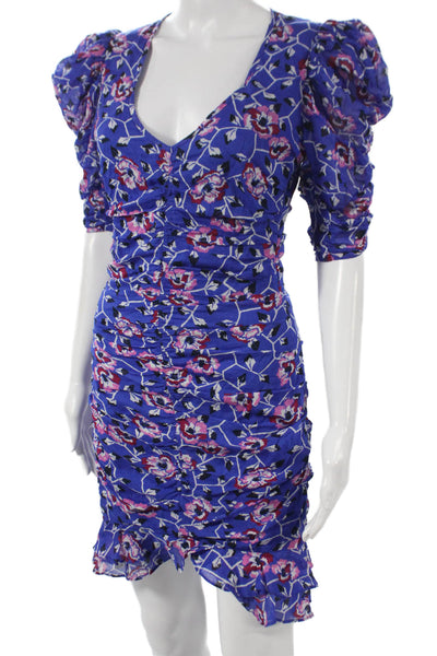 Isabel Marant Etoile Womens Blue Floral Cotton V-Neck Bodycon Dress Size 34