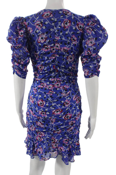 Isabel Marant Etoile Womens Blue Floral Cotton V-Neck Bodycon Dress Size 34