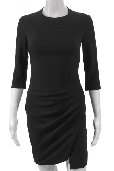 L Agence Womens Sheath Dress Black 3/4 Sleeve Crew Neck Polyester Size XS