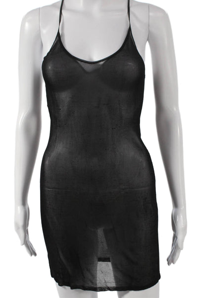 Tanya Taylor Women Sheath Dress Black Striped Long Sleeve High Neck Size XS