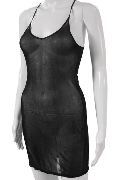 Tanya Taylor Women Sheath Dress Black Striped Long Sleeve High Neck Size XS