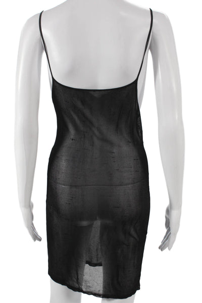 Tanya Taylor Women Sheath Dress Black Striped Long Sleeve High Neck Size XS