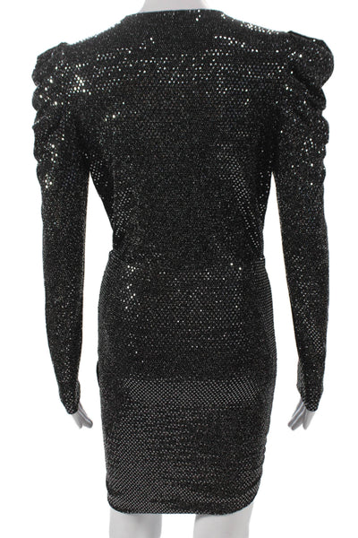 IRO Womens Wrap Dress Black Long Sleeve Nylon Short Size 36