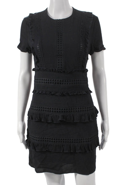 Maje Womens Fit & Flare Dress Black Short Sleeve Round Neck Zip Viscose Size 1