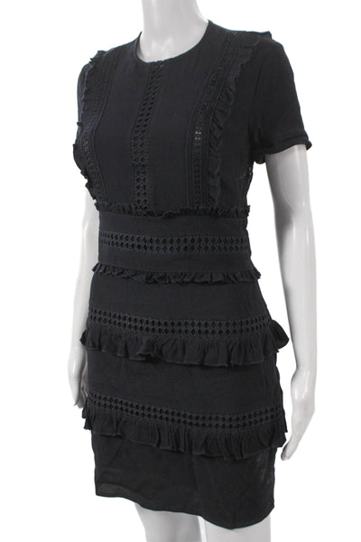 Maje Womens Fit & Flare Dress Black Short Sleeve Round Neck Zip Viscose Size 1