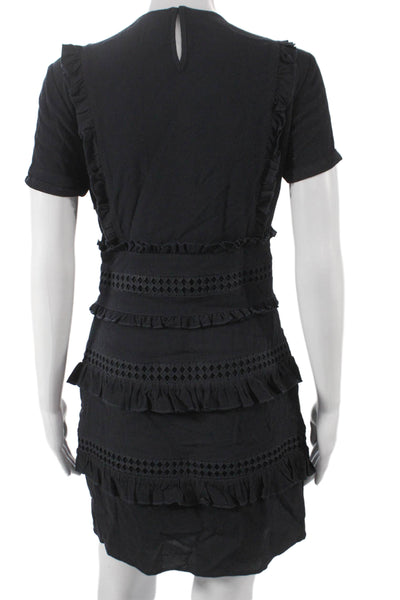 Maje Womens Fit & Flare Dress Black Short Sleeve Round Neck Zip Viscose Size 1
