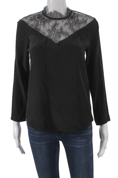 Sandro Womens Silk High Neck Black 3/4 Sleeve Blouse Size 0