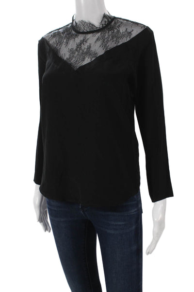 Sandro Womens Silk High Neck Black 3/4 Sleeve Blouse Size 0