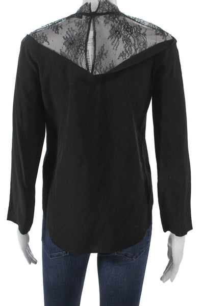 Sandro Womens Silk High Neck Black 3/4 Sleeve Blouse Size 0