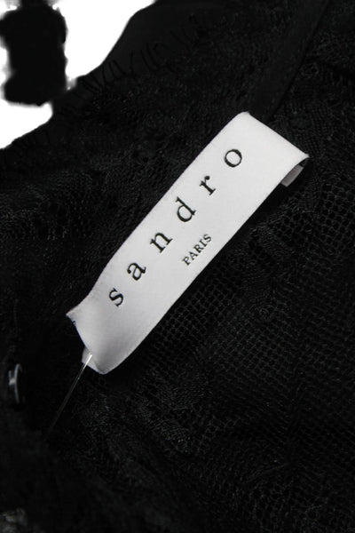 Sandro Womens Silk High Neck Black 3/4 Sleeve Blouse Size 0