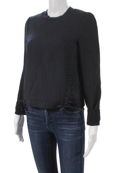 3.1 Phillip Lim Womens Wool Striped Crewneck Zip Blouse Long Sleeve Size 0