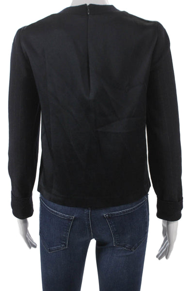 3.1 Phillip Lim Womens Wool Striped Crewneck Zip Blouse Long Sleeve Size 0