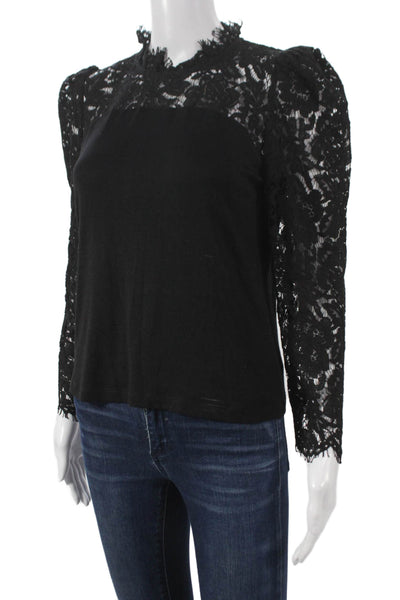 Generation Love Womens Black Rayon High Neck Basic Blouse Long Sleeve Size XS