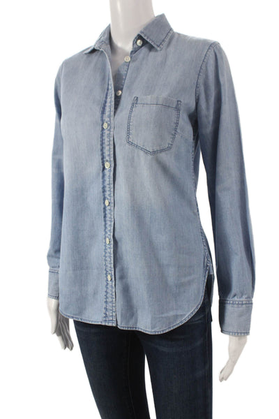 J Crew Womens Basic Blue Cotton Collared Long Sleeve Button Up Size 00