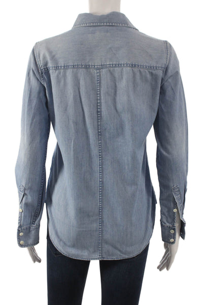 J Crew Womens Basic Blue Cotton Collared Long Sleeve Button Up Size 00