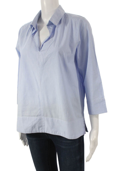 Pomander Place Womens Cotton Striped Tunic 3/4 Sleeve Blue Size XS