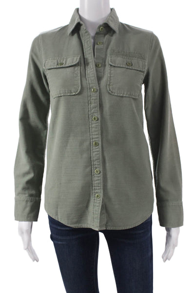 J Crew Womens 100% Cotton Collared Long Sleeve Button-Up Green Size 00