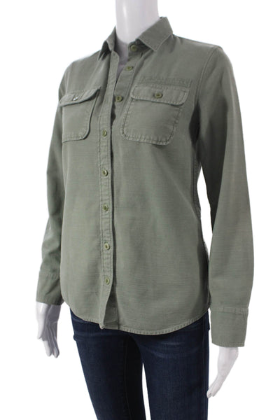 J Crew Womens 100% Cotton Collared Long Sleeve Button-Up Green Size 00