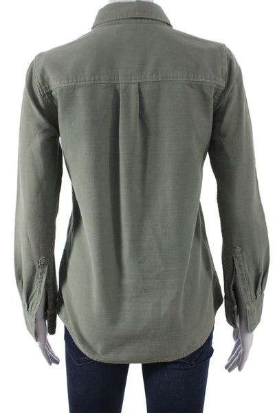 J Crew Womens 100% Cotton Collared Long Sleeve Button-Up Green Size 00