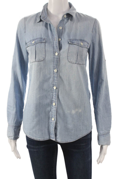J Crew Women Collared Cotton Basic Button-Up Top Blue Size 00