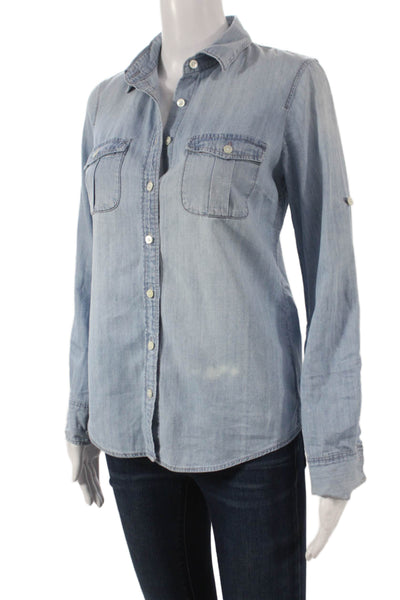 J Crew Women Collared Cotton Basic Button-Up Top Blue Size 00