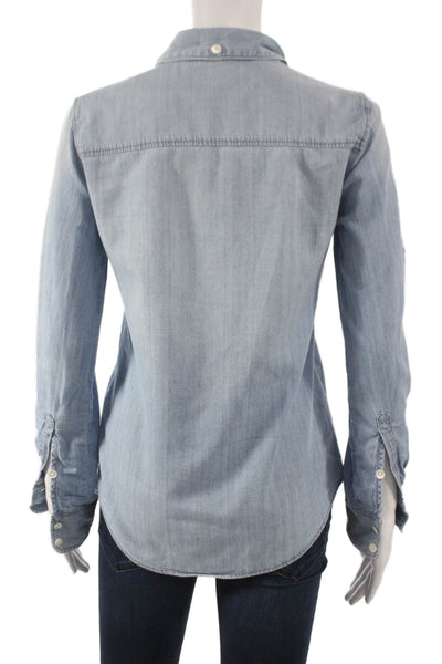 J Crew Women Collared Cotton Basic Button-Up Top Blue Size 00