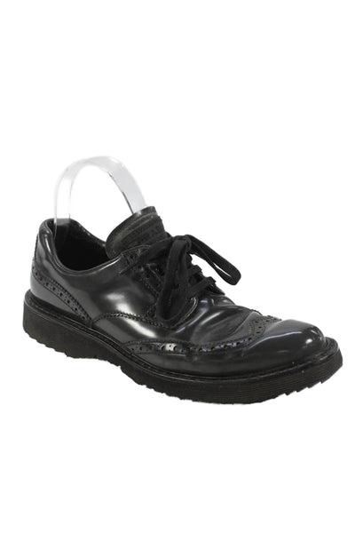 Prada Sport Womens Lace Up Wingtip Logo Leather Oxfords Black Size 39
