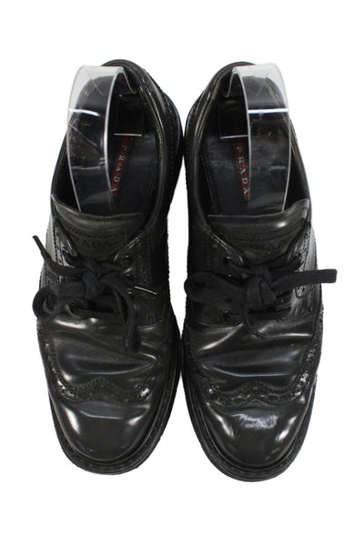 Prada Sport Womens Lace Up Wingtip Logo Leather Oxfords Black Size 39